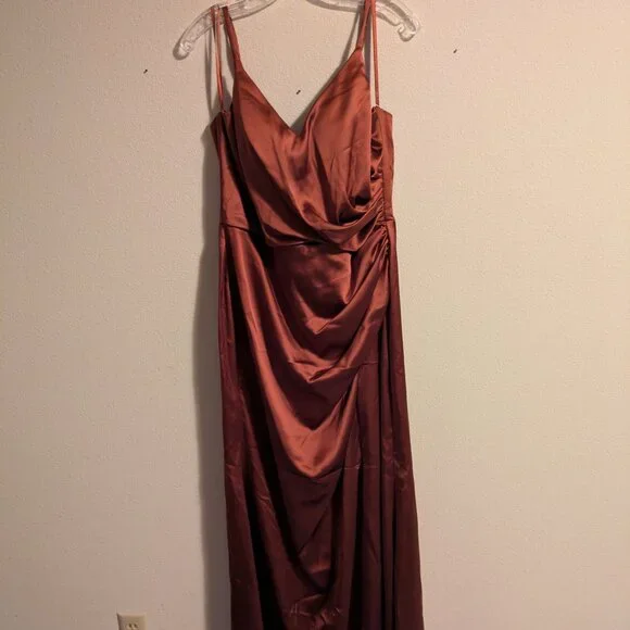rory bridesmaid dress AW.Bridal A-line Sweetheart Neckline Ankle Length Sleeveless Spaghetti Straps Ruffles Split Wedding Guest Dresses Dress Taupe Size 18